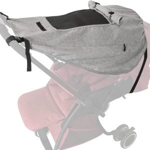Barnvagn solskydd solskydd, solskydd barnvagn för baby, universellt vattentätt solskydd skydd anti-UV med fönster för barnvagn (grå)