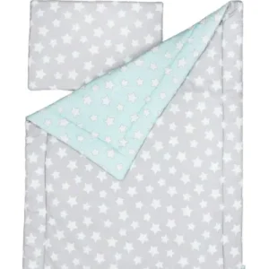 Barnsängkläder inkl Täcke & Kudde, Bäddset 100×135 mint&grey stars