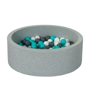 Ljusgrå bollhav BASIC, 90×30 med bollar (turkos, grå,vita)