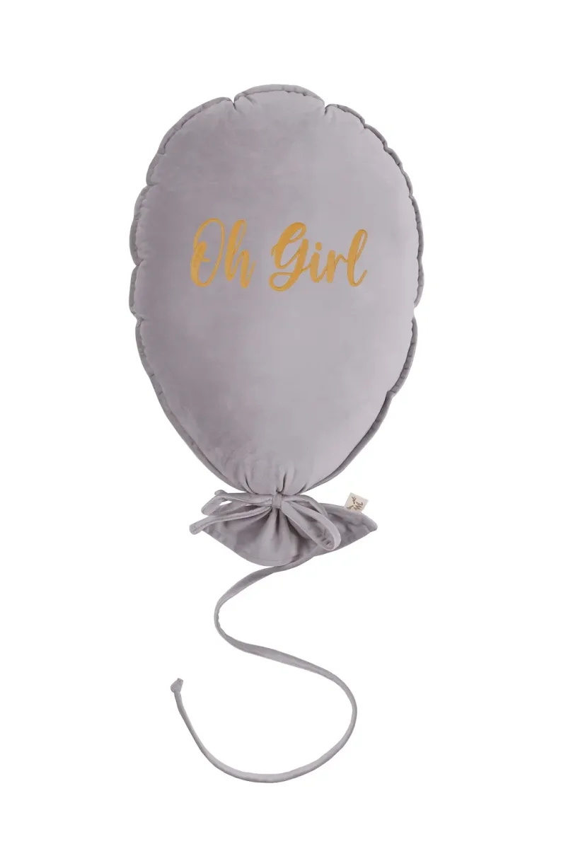 Väggdekoration och kudde i sammet, Oh girl-silvergrå