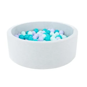 Ljusgrå bollhav BASIC, 90×30 med bollar (lilac, turkos, mint)
