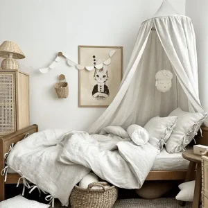 Beige stripes premium sänghimmel i linne, Cotton&Sweets