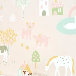 Majvillan, tapet till barnrummet My farm, soft pink