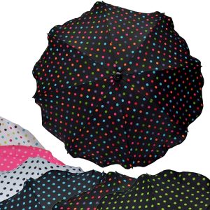 BAMBINIWELT parasoll för barnvagn Ø68 cm UV-skydd 50+ skärm solspegel solskydd PUNKTE schwarz bunte Punkte