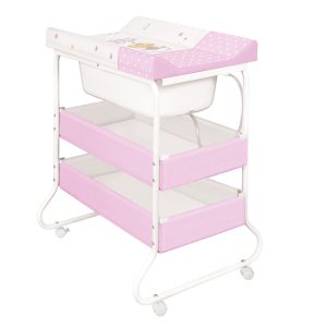 Skötbord med badbalja rosa